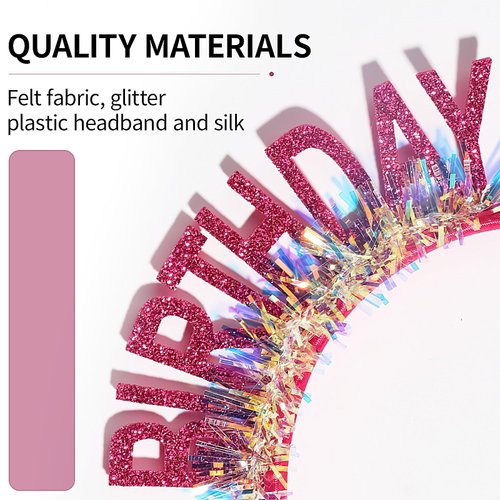Doneace Happy Birthday Headband, Happy Birthday Crowns for Women Girls Kids, Glitter Birthday Girl Tiara Hairband, Cute Birthday Headpiece for Party Favors Hair Accessories Decorations 1Pcs Hot Pink