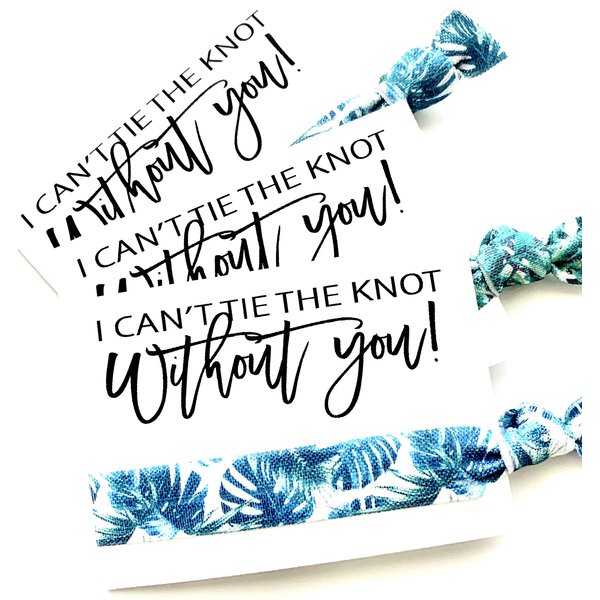 Three Girls Shop Bridesmaid Proposal Made in The USA | Set of 5 Tropical Palm Bridesmaid Proposal Hair Ties | I Can't Tie The Knot Without You! | Hair Tie Favors