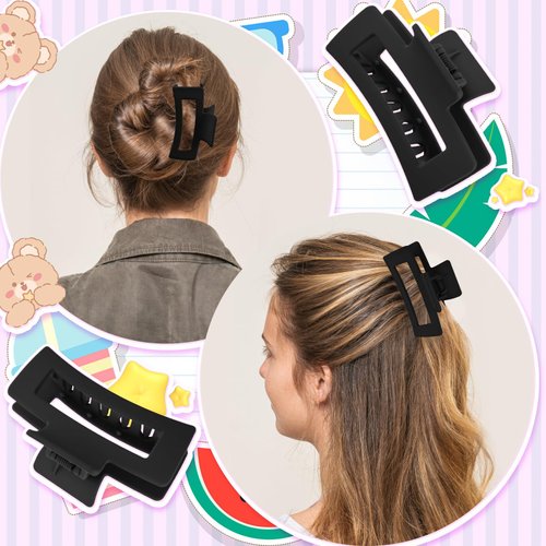 WLLHYF 3.5 Inch Square Hair Claw Clips Non-slip Matte Barrettes Strong Hold Jaw Hairpins Medium Banana Clamps Rectangle Hair Styling Accessories for Women Girls Thick Thin Hair (Black)