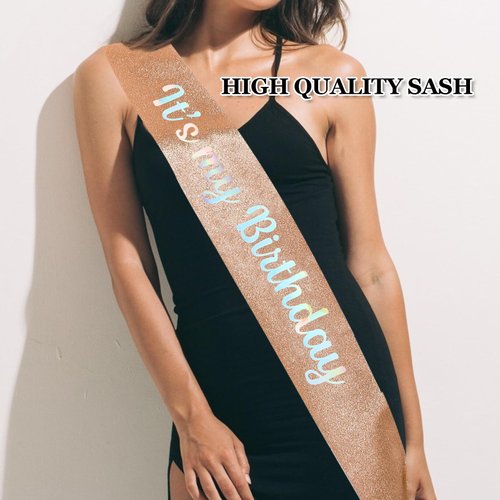 ACO-UINT Birthday Crown for Women, Rose Gold Birthday Headband Birthday Sash It's My Birthday Crown, Birthday Girl Crown Birthday Tiara Birthday Decorations Birthday Gifts