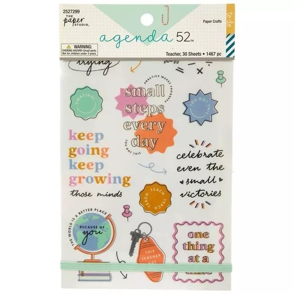 The Paper Studio Office Calendar Planner Accessories; Multi-Color, Easy to Peel; Journal and Scrapbook Supplies; Planner Sticker Flip Book with an Elastic Closure (Teacher, 30 Sheets)