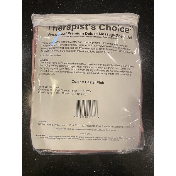 Therapist’s Choice® Waterproof Massage Sheet 2pc Set, Machine Washable, Includes Fitted Sheet & Fitted Face Cover (Massage Table Not Included) (Pastel Pink)