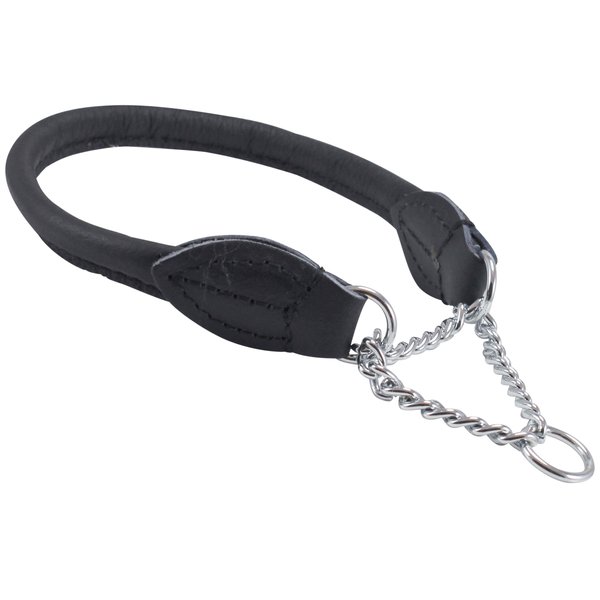 Rolled Genuine Leather Martingale Dog Collar Choker Black 7 Sizes (#3 - Neck Circumf.10.5"-12.25")