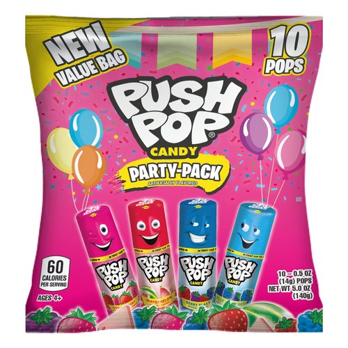 Push Pop Individually Wrapped Bulk Lollipop Variety Party Pack - 10 Count Lollipop Suckers in Assorted Fruity Flavors - Back to School Treat, Fun Candy Prize for the Classroom, & Care Packages.