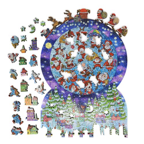Wooden Jigsаw Puzzle for Adults - Uniquely Shaped Pieces - Made in The USA by FoxSmartBox - 340 Pieces - Santa Snow Globe