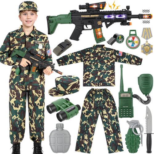 GIFTINBOX Kids Army Costume For Boys Military Soldier Costume with Army Toys,Dress Up Boys Costume Halloween Costumes for Kids Boys 11-12…