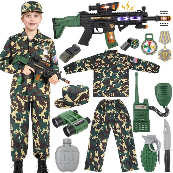 GIFTINBOX Kids Army Costume For Boys Military Soldier Costume with Army Toys,Dress Up Boys Costume Halloween Costumes for Kids Boys 11-12…
