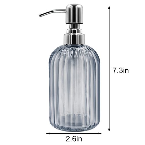 Soap Dispenser - 2 Pack 14 Oz Glass Soap Dispenser with Rust Proof Stainless Steel Pump, Refillable Liquid Bottle Dispenser, Premium Hand Jar Dispenser for Bathroom, Kitchen, Countertop (Grey)