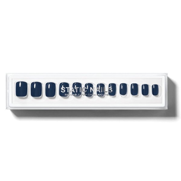 Static Nails Reusable Pop-On Manicure Set, Non-Damaging Glue-On Nails (Say It In French Square) - False Nails with Static Nail Glue, Nail Set, Fake Acrylic Press On Nails