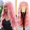 andromeda Pink Wig with Bangs Soft Long Wavy Wigs for Women Curly Synthetic Fiber Wig Halloween Costumes Cosplay Party Wigs (Pink)