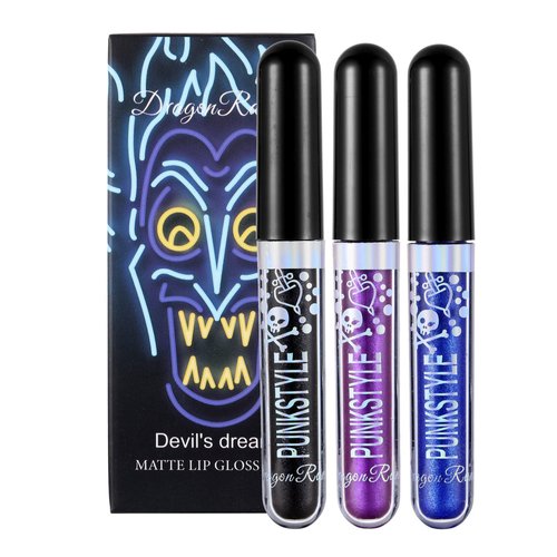 Wismee Matte lip gloss 3 Colors Black Blue Purple Lipstick Waterproof Long Lasting Lipstick Lip Makeup Comestic Gift for Women Girls，Set B