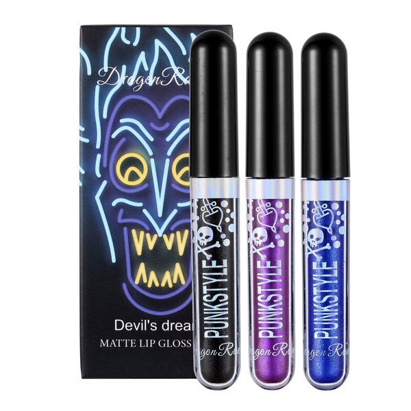 Wismee Matte lip gloss 3 Colors Black Blue Purple Lipstick Waterproof Long Lasting Lipstick Lip Makeup Comestic Gift for Women Girls，Set B
