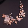 Rumtock Rose Gold Leaves Flower Hair Comb for Wedding Brides Handamade Hair Piece with Pearl Beads Banquet Prom (Rose Gold)