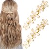 HINZIC 2Pcs 2.64inch Flower Opal Hair Clips Gold Summer Beach Wedding Barrettes Sparkly Fancy Hair Pins Prom Engagement Halloween Decorative Accessories for Women Girls Thick Long Hair