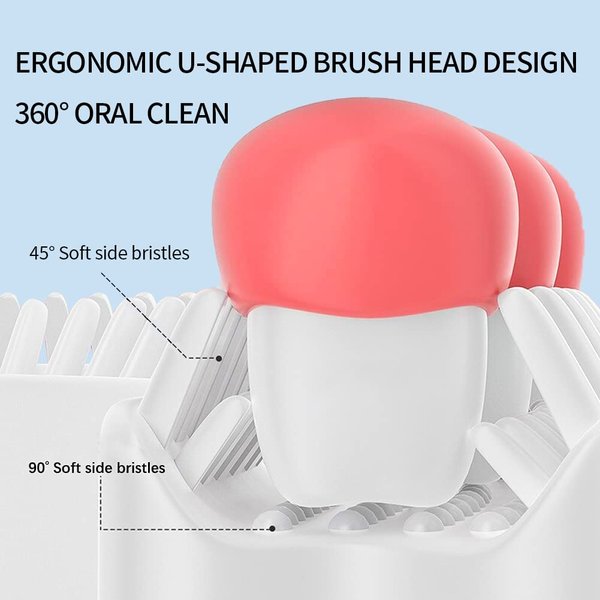 Diggone 2 Pack Kids U- Shaped Toothbrush,Food Grade Soft Silicone Brush Head,Manual Training Tooth Brush,360° Oral Teeth Cleaning Design for Toddlers and Children(S(Ages 2-6))