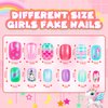 144 Pieces 6 Pack Kids Press on Nails Artificial Fake Nails for Kids Girls Pre Glue Full Cover Short Acrylic False Nail Tips Art Kits Gifts for Kids Girls Nail Art Decoration