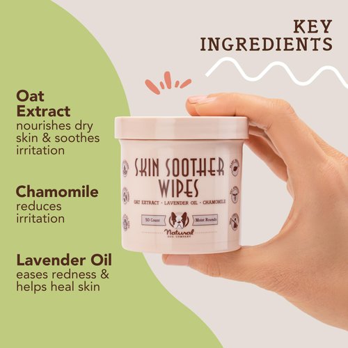 Natural Dog Company Skin Soother Wipes, 50 Count, Pet Wipes for Dogs, Hypoallergenic Formula, Dog Moisturizer for Dry Skin, Grooming Wipes for Dogs, Pet Itch Relief for Dogs