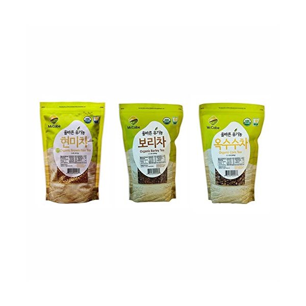 McCabe Organic Roasted Grain Tea Bundle - Brown Rice, Corn, and Barley Tea | USDA and CCOF Certified | Non-GMO | 2lb Brown Rice Tea, 1.5lb Corn Tea, 1.5lb Barley Tea