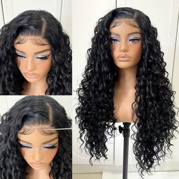 MITIMES 13x4 Curly Wig For Black Women Synthetic Long Curly Lace Front Wig Pre-Plucked Glueless Deep Wave Curly HD Lace Front Wig Kinky Curly Wear And Go Lace Front Wig