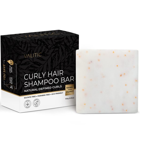 VALITIC Natural Shampoo Bar for Curly Hair - Curl Defining Shampoo Bar Hair Care - Hair Tamer for Frizzy Hair - Vegan Eco Friendly - Natural Vitamin C & Keratin
