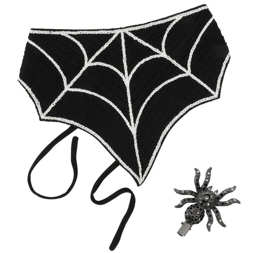 Halloween Headbands for Women, Crochet Bandana Black Head Scarf with Gothic Hair Accessories Halloween Hair Clips, Y2K Accessories Spider Rhinestone Barrettes Cute Bandanas for Hair Halloween Gifts