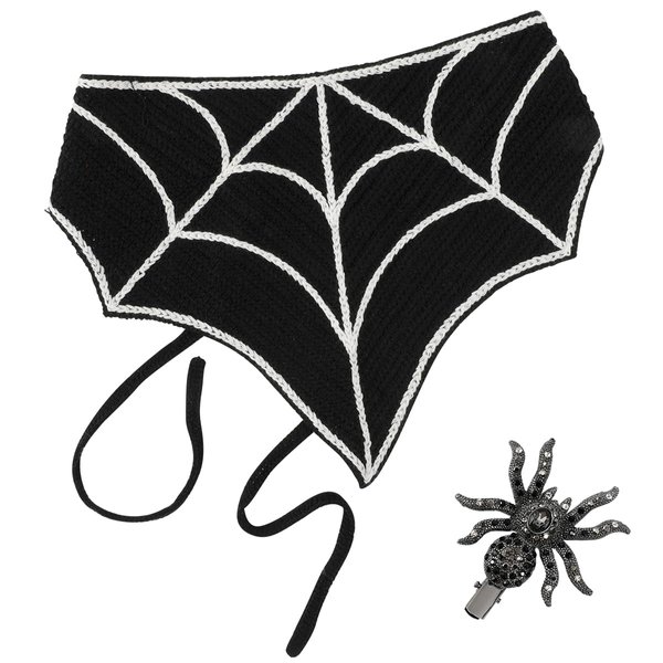 Halloween Headbands for Women, Crochet Bandana Black Head Scarf with Gothic Hair Accessories Halloween Hair Clips, Y2K Accessories Spider Rhinestone Barrettes Cute Bandanas for Hair Halloween Gifts