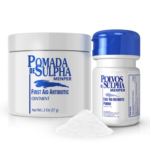 Polvos de Sulpha and Pomada de Sulpha Menper Bundle – First Aid Antibiotic Powder (7.5 g) & Healing Ointment (2 oz) – Wound Care, Infection Protection, Pain Relief, and Fast Healing