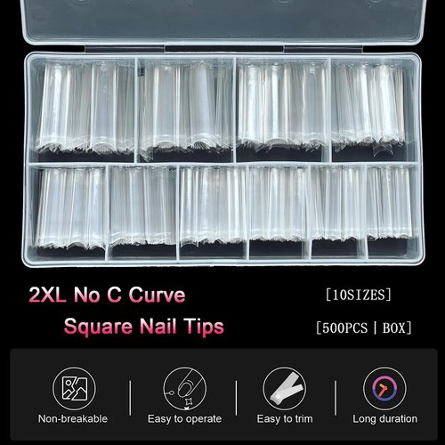 500Pcs No C Curve XXL Square Nail Tips-SWETIDY Clear Acrylic Fake Nails Tapered Square Shape Nail Tips Flattened Half Cover False French Nails for Nail Tech Salons and DIY Nail Art