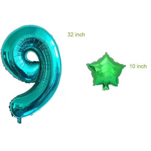 JKGOO Teal Blue Number Balloons 32 Inch Big Helium 9th Birthday,Baby Shower Wedding Anniversar Celebration Decoration Balloons,Decor Theme Party Supplies 3 Pcs (Teal Blue Number 9)