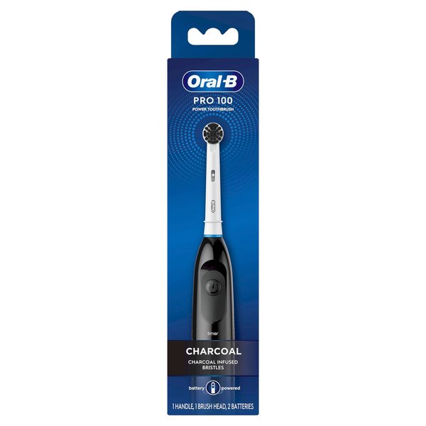 Oral B Pro 100 Charcoal, Battery Powered Electric Toothbrush, Black