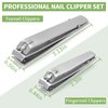 Mia Klein Stainless Steel Nail Clipper 2 Pcs for Men and Women - Nail Care Kit Including Fingernail and Toenail Clippers 3.1" and 2.2", Nail Clipper with File (Silver)