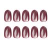 Short Press on Nails, Oval Cat Eye Acrylic Nails Press ons Artificial Fake Nails Wine Red Full Cover False Nails with Designs Glossy Stick on Nails for Women 24 Pcs