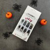 Goth Press on Nails Halloween Almond Fake Nails Horror Skull Black Rose False Nails with Rhinestone Glossy Acrylic Nails Full Cover Stick on Nails Jelly Press on Nails for Women Cosplay Nails 24Pcs