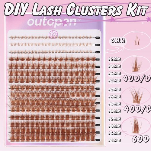 Eyelash Clusters Extension Kit, 40D+60D Mix 12-18mm Individual Lashes with Bottom Lashes With Tweezer Lash Glue, Manga Wispy Cluster Lashes DIY at Home (Brown-SET2)
