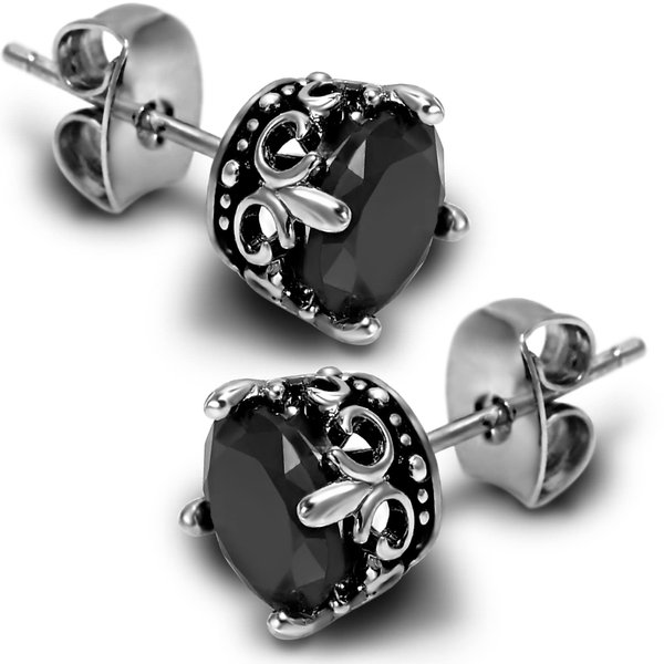KZZENKI Black Earrings for Men, Hypoallergenic Stainless Steel Black Stud Earrings for Women Black Diamond Earrings Cool Male Earrings