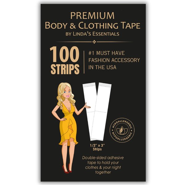 Double Sided Tape for Clothes, Body and Fashion (100 Pack) | Skin & Clothing Tape for Women | Hem Tape No Sew No Iron | Strong Transparent Clear Body Tape for All Shades and Sensitivity
