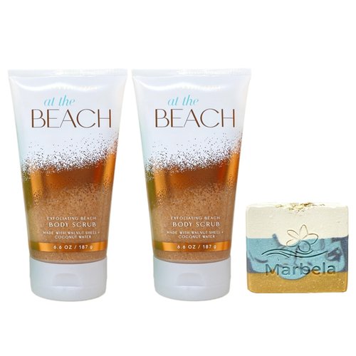 Bath & Body Works At The Beach 2 Pack Body Scrub Bundle with a Sea Breeze Bar Soap - Full Size