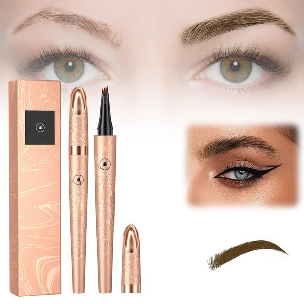 Magic Eyebrow Pencil,3D Waterproof Magic Eyebrow Pencil Microblading Eyebrow Pencil, 4 Fork Tip Microblading Eyebrow Tattoo Pencil,Natural Makeup Fine Stroke Microblading Eyebrow Pencil(dark brown)