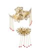 GUEDKIKL 2 Pcs Chinese Hair Comb Set with Long Tassel, Golden Traditional Classical Crystal Pearl Hair Sticks, Ancient Style Hair Accessories for Wedding