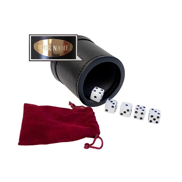 Alex Cramer Golden Gate Dice Shaker Cup Set - 5 White Dice, Drawstring Pouch & Book of Dice Games (Liar’s Dice) Included - Leather Dice Cup - Noiseless Liner for Quiet Shaking.