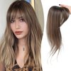 MORICHY Clip in Bangs 360° Bangs Hair Clip Fake Bangs with Long Layered Hair Clip on Bangs for Women Ombre Brown Bangs Clip in Hair Extensions Curved Bangs for Daily Use