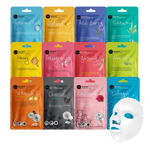 celavi Face Mask Set Korean Beauty Essence Facial Paper Sheet Mask Korea Skin Care Moisturizing 3 Packs of each 12 New flavors K-Beauty Skincare 36 masks in a pack Made in Korea