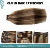 Clip in Hair Extensions Human Hair Brown Clip on for Fine Hair Full Head 7 pieces 15 inch Silky Straight Weft Remy Hair (15 inches, 4-27)