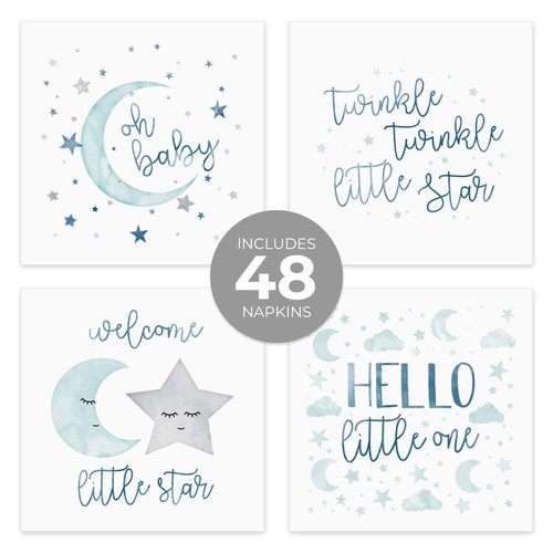 Starry Delight Baby Shower Beverage Napkins / 48 Twinkle Star And Moon Cocktail Napkins / 4 3/4" x 4 3/4" Little Star 3 Ply Napkins / 4 Pastel Night Sky Designs/Gender Neutral Baby Party Supplies