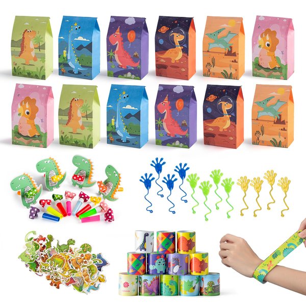 HURSROOR Dinosaur Goodie Bags with Dino Party Favors for Kids, Birthday Party Supplies for Boys Girls (N98)