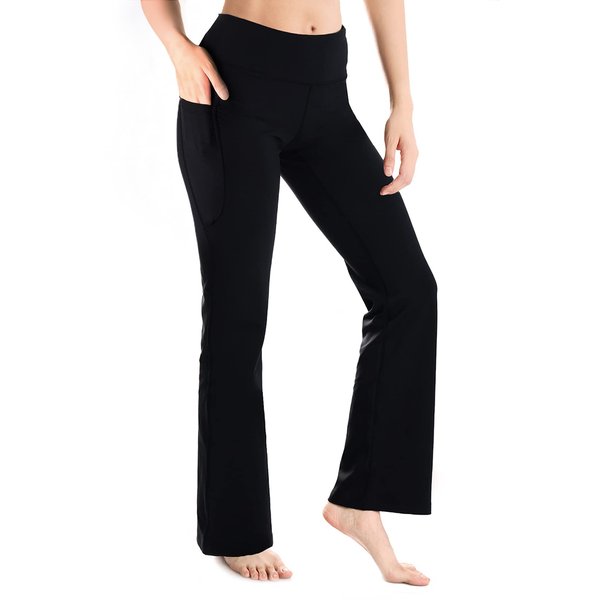 Yogipace,Side Pockets,Petite Women's Bootcut Yoga Pants Workout Pants with Side Pockets,27",Black,Size XL