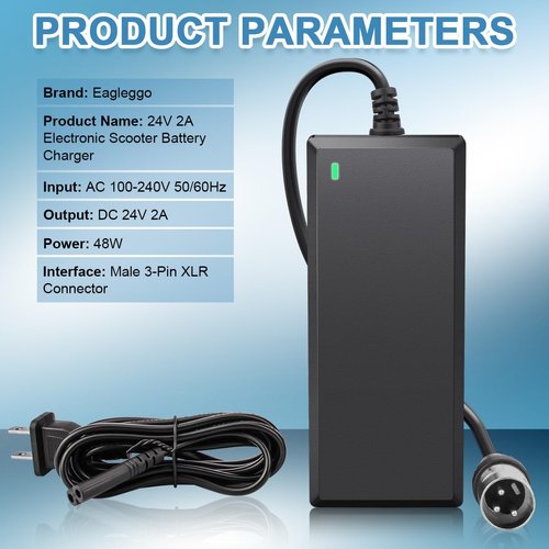 Eagleggo 24V 2A New XLR Electric Scooter Battery Charger Replacement for Go-Go Elite Traveller Plus HD US, Ezip Mountain Trailz, Jazzy Power Chair