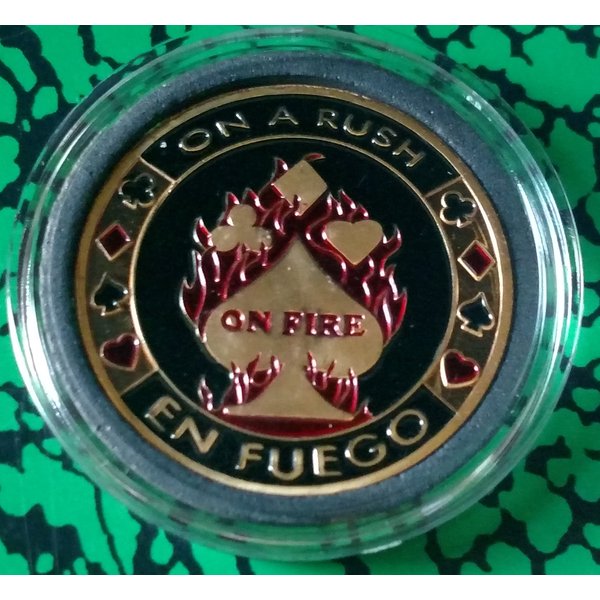 En Fuego On Fire Poker Colorized Gold Plated Challenge Art Coin