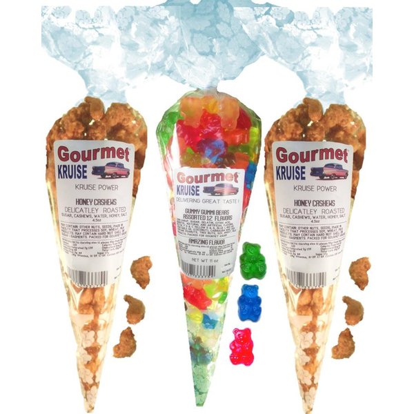 Cashews (2) Honey Salted Roasted Delicately (1) Assorted 12 Flavor Gummi Gummy Bears (NET WT 20 OZ) Gourmet Kruise Signature Gift Bags