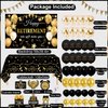 Yancan Happy Retirement Party Decorations Kit for Men Women, Black Gold Farewell Party Supplies Include Backdrop Tablecloth Cupcake Toppers Balloons Garland Arch Kit